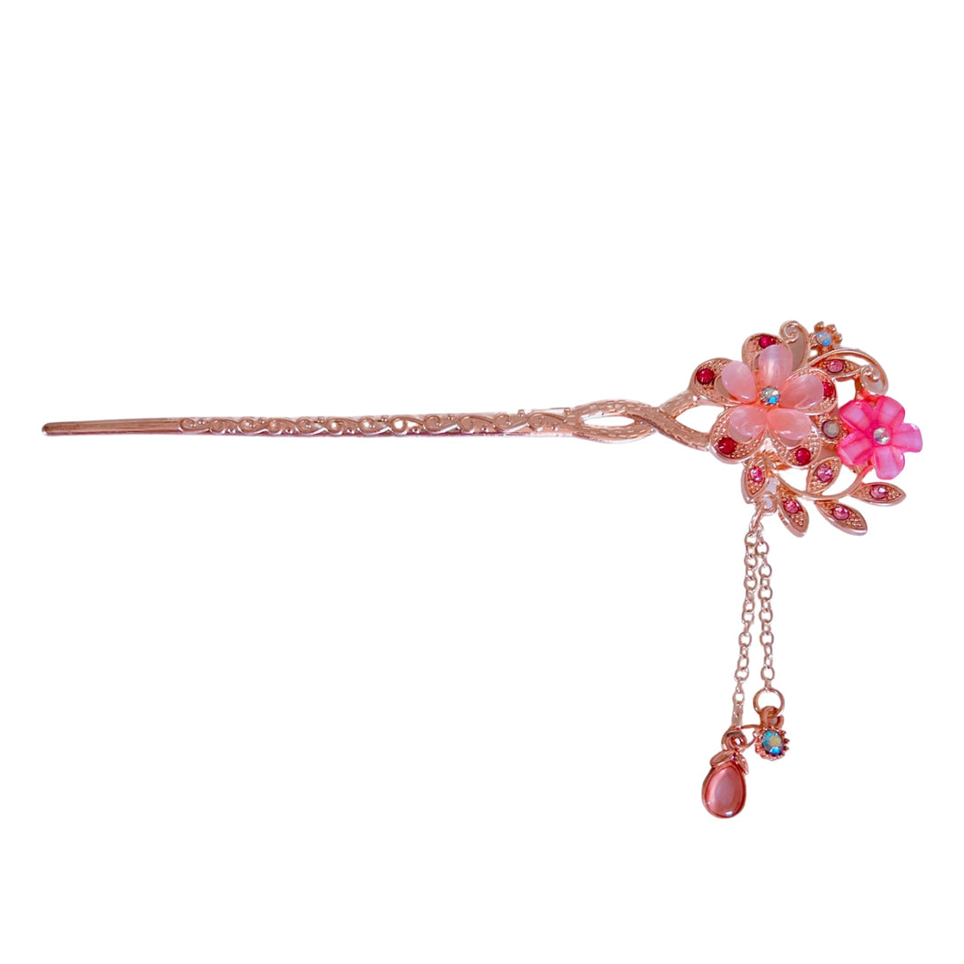 Rose Gold Pink Flower Hair Stick