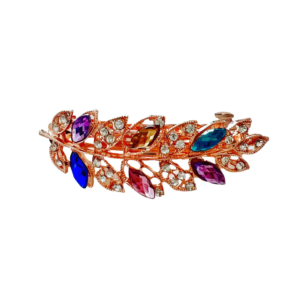 Rose Gold Leaf Multi Gem Hair Clip