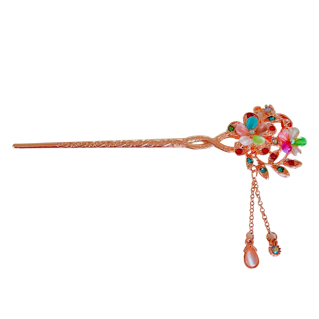 Rose Gold Multi Colour Flower Hair Stick