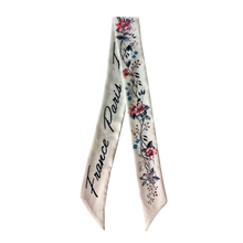 Load image into Gallery viewer, Silk Skinny Scarf French Pink &amp; White Flowers
