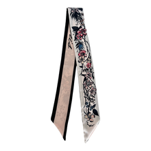 Load image into Gallery viewer, Silk Skinny Scarf French Pink Black White Flowers
