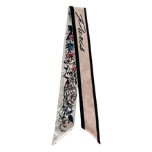 Load image into Gallery viewer, Silk Skinny Scarf French Pink Black White Flowers
